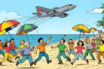 Laagvliegende straaljagers zorgen voor chaos op strand VS, team Trump juicht piloten toe