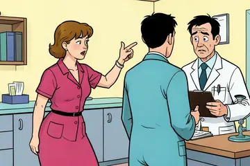 De vrouw komt voor een moedervlek, haar man voor zijn schouder, maar eigenlijk speelt er heel iets anders