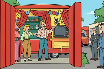 Fluweel, plastic bloemen en een tv van 100 inch: welkom in het woonwagenkamp van Ed en Nathalie