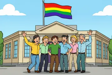 Regenboogvlag boven het Kamergebouw