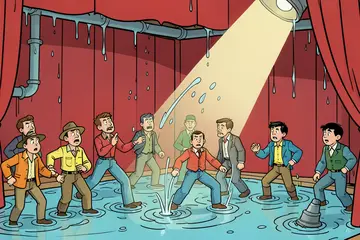 Sprinklerinstallatie zet decor Moulin Rouge! onder water, shows gaan niet door