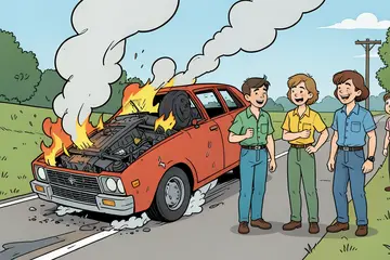 Brandende auto op de kop langs de weg, maar paniek is er niet: ‘Die auto fixen we morgen wel’