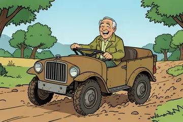 In een buggy voel je elke hobbel, maar Henny krijgt er vooral een lach van op zijn gezicht