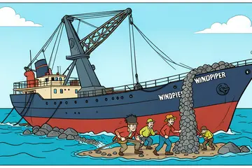 Gigantische valpijp en ruimte voor 45 miljoen kilo stenen: dit megaschip moet sabotage op zee voorkomen