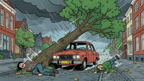 Boom valt op auto in Amsterdam tijdens storm Boelo
