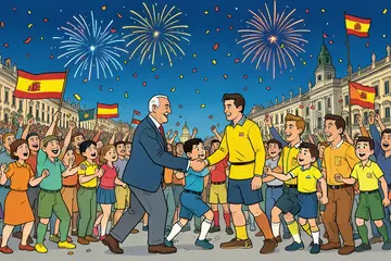 Koning Felipe bedankt wereldkampioen Spanje in Madrid