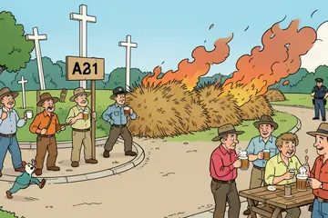 LIVE Boerenprotest | Witte kruisen op rotonde ‘voor elke koe die ik weg moet doen’ • Brandende hooibalen langs A28