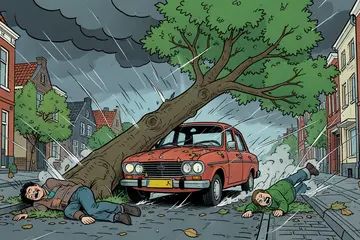 Boom valt op auto in Amsterdam tijdens storm Boelo